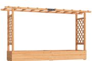 Raised Planter with Trellis, Wooden Raised Bed for Garden with Hanging Roof and Drainage Holes, Outdoor Planter Box