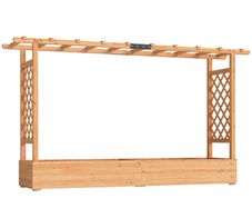 Raised Planter with Trellis, Wooden Raised Bed for Garden with Hanging Roof and Drainage Holes, Outdoor Planter Box