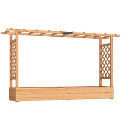 Raised Planter with Trellis, Wooden Raised Bed for Garden with Hanging Roof and Drainage Holes, Outdoor Planter Box