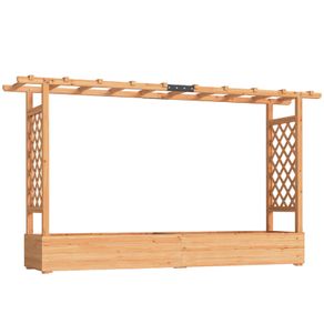Raised Planter with Trellis, Wooden Raised Bed for Garden with Hanging Roof and Drainage Holes, Outdoor Planter Box