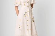 BNWT - French Connection Eka Floral Embroidery Button Midi Dress UK 12