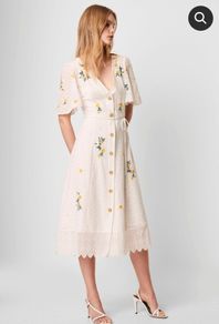 BNWT - French Connection Eka Floral Embroidery Button Midi Dress UK 12