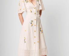 BNWT - French Connection Eka Floral Embroidery Button Midi Dress UK 12