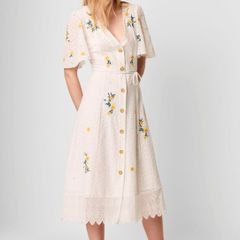 BNWT - French Connection Eka Floral Embroidery Button Midi Dress UK 12