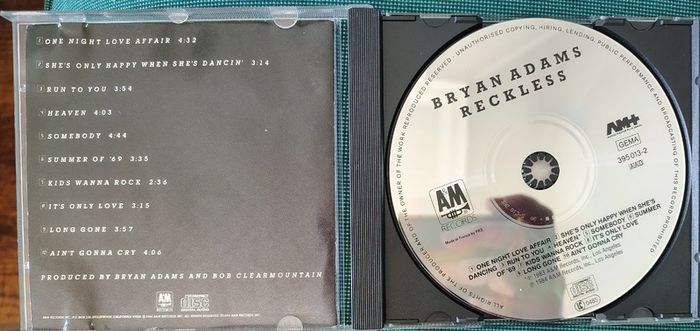 Bryan Adams - Reckless CD (1984) Audio Master Plus Series Reissue Pop Rock EX+