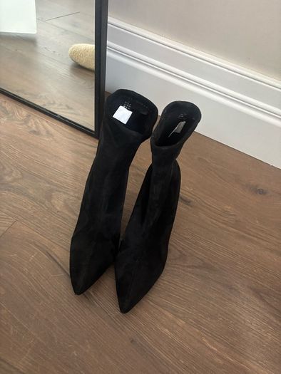 Penneys black suede high heel sock style ankle boots size 5