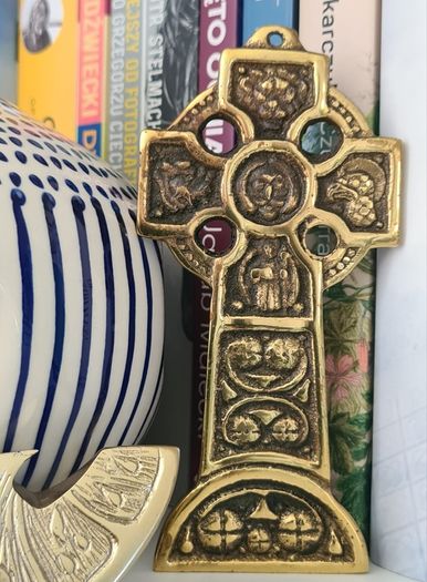 Vintage Brass Celtic Cross Wall Hanging  Irish Religious Decor, High Cross Plaque