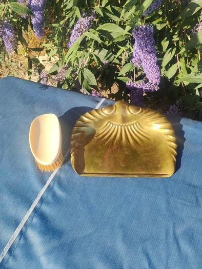 Victorian brass crumber and bone handled brush