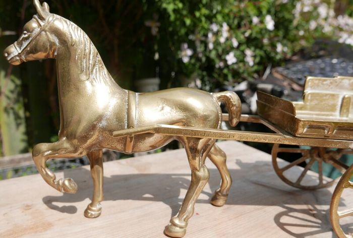 Horse Pulling a Carriage - Sculpture - figurine - statue - Vintage Solid Brass
