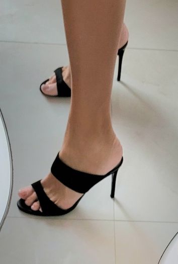 CHARLES & KEITH black suede wide strap high heels Sz 39 ( Fit 6-6.5 UK) - Rrp 153 (New)