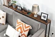 Console Table with Power Outlet, 180 cm Narrow Sofa Table, Industrial Entryway Table with USB Ports, Behind Couch Table for Entryway, Hallway, Foyer, Living Room, Rustic Brown