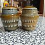 vintage Wade Irish Porcelain  small mug and salt and pepper holders featuring a blue-green glaze. Image 5