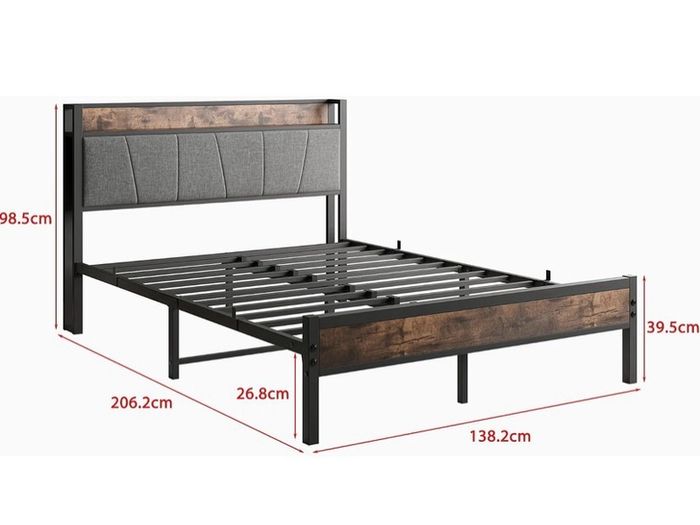 Double Bed Frames with Storage Headboard,Heavy Duty Metal Upholstered Platform Bed Frame Double Bed,Mattress Foundation/Strong Steel Slat Support/Under Bed Storage/Easy Assembly