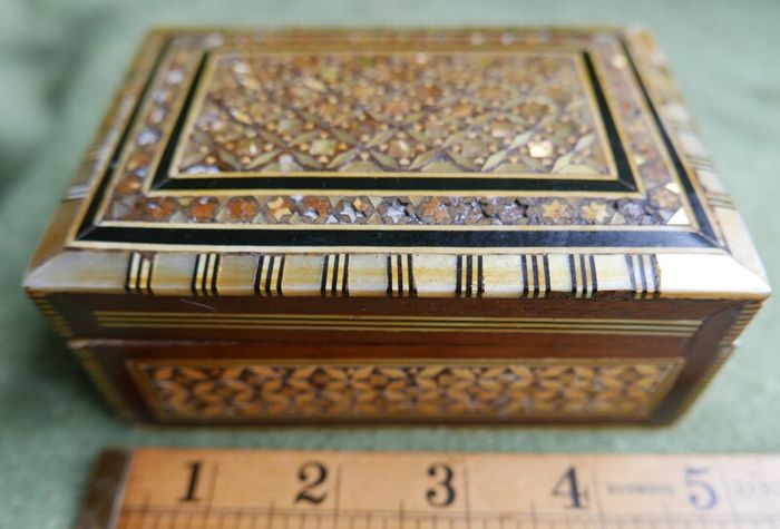 Vintage Handmade Wooden Jewelry Box Wood Trinket Storage Wood Box Mother of Pearl Inlay