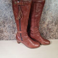 Vintage womens Dr Martens 11436 brown leather heeled riding boots knee high Size Uk 4 EU 37