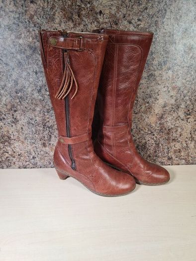Vintage womens Dr Martens 11436 brown leather heeled riding boots knee high Size Uk 4 EU 37