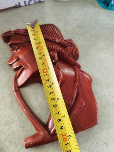 Vintage Wooden Carved Native American Man and Woman Heads w Pipes Wall Art