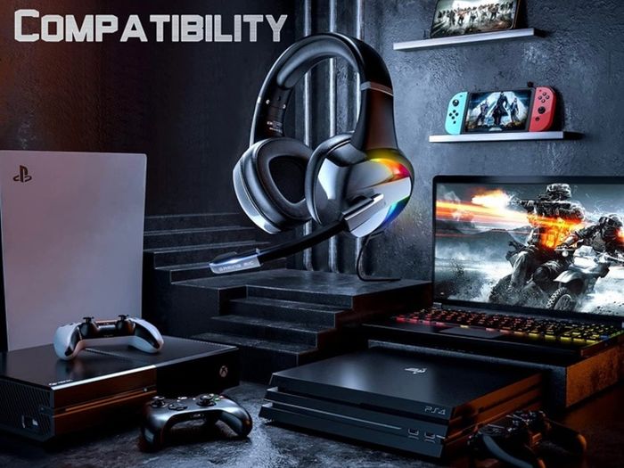 Gaming Headset for PS4 PS5 Xbox One PC Switch PS4 Headset with Noise Cancelling Mic, 3D Surround Sound Over Ear Gaming Headphones with RGB Light 3.5mm Jack (FREE POSTAGE)