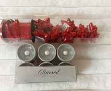 Christmas Gift Wrapping & Decor Bundle - Red Bows, Ribbon & Silver LED Votives