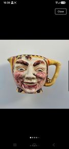 Vintage character 'Price Bros' face jug mid century ceramic pottery jester clown Toby pitcher