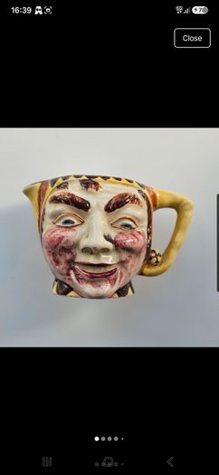 Vintage character 'Price Bros' face jug mid century ceramic pottery jester clown Toby pitcher