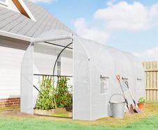 3.5 x 2 x 2 m Large Galvanised Steel Frame Outdoor Poly Tunnel Garden Walk-In Patio Greenhouse - White
