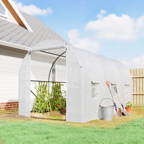 3.5 x 2 x 2 m Large Galvanised Steel Frame Outdoor Poly Tunnel Garden Walk-In Patio Greenhouse - White