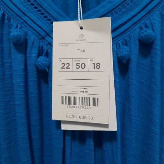 BNWT Teal Monsoon Top Size 22.