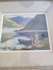Framed painting Fishing on Lake Bea Orpen HRHA On board  gouache on board Medium: signed  lower right