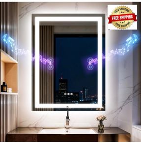 500x700 mm LED Bathroom Mirror with Lights,Bluetooth Dual Speaker,Anti-Fog