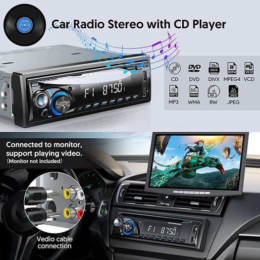 Car Stereo Radio Bluetooth with CD DVD Player,1DIN RDS/FM/AM Car Radio Bluetooth Handsfree MP3 Player with 2 USB/SD/AUX/7Colors (FREE POSTAGE)