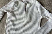 Zara White Ribbed Zip Cropped Top XS/S