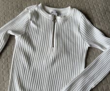 Zara White Ribbed Zip Cropped Top XS/S