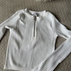 Zara White Ribbed Zip Cropped Top XS/S