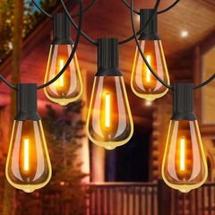 120FT Festoon Lights Outdoor, Garden Patio String Lights Mains Powered, 2200K Warm White, ST38 Waterproof LED String Lights with 62 Plastic Vintage Bulbs for Backyard Party Wedding