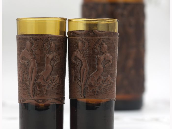 Vintage Amber Glass Decanter Glasses Set