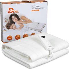 Electric Blanket Single 150x80cm, 66W Polyester Heated Underblanket with 10 Heating Levels, 3/12 Hours Auto-Off Timer and LED Display, Machine Washable, 220-230V, 50-60Hz, White