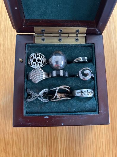 Musical Ring Box and 9 Silver Rings