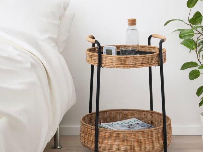 IKEA LUBBAN Trolley table with storage, rattan/anthracite