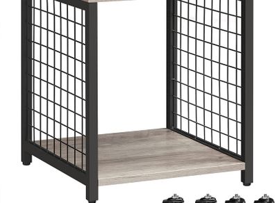 _Bedside Table with Wheels Steel Frame Shelves 40 x 40 x 50 cm for Living Room Bedroom Industrial Design Greige-Black