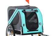 Folding Dog Bike Trailer Pet Cart Carrier for Bicycle Travel in Steel Frame with Hitch Coupler - Light Blue &amp; Grey