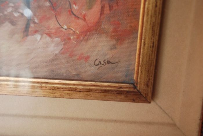 Vintage Oil On Canvas Landscape Wood 40 x 30 cm