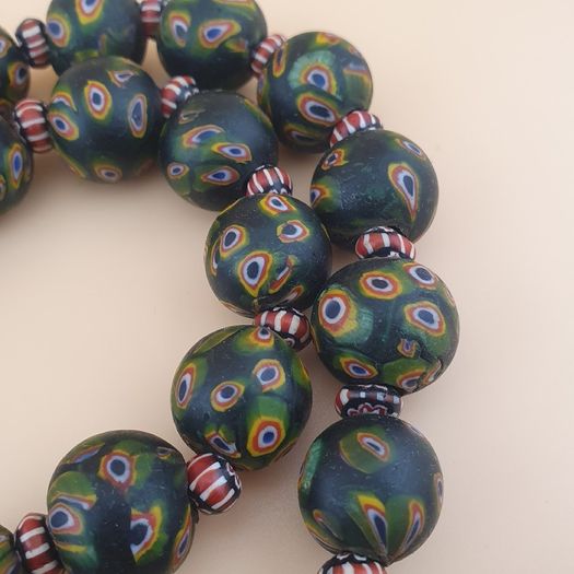 Antique Venetian Style Gabri Eyes & Chevron Glass Beads Necklace Strands