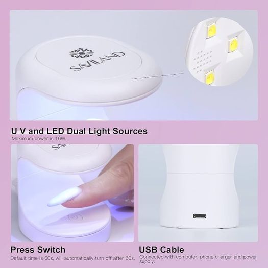 FREE EXPRESS SHIPPING Mini Nail Lamp - 16W U V/LED Nail Dryer U V Light for Nails for Gel Nail Polish, Poly Builder Nail Gel, Glue Gel, Nail Art Tools for Starters Home DIY Professionals Salon