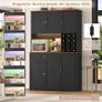 Kitchen Cabinet 180 cm Buffet Cabinet with LED Sideboard for Kitchen with Power Strip Kitchen Cabinet with Worktop and Wine Rack for 12 Bottles Kitchen Buffet Kitchen Furniture 180 x 100 x 39  N Image 7