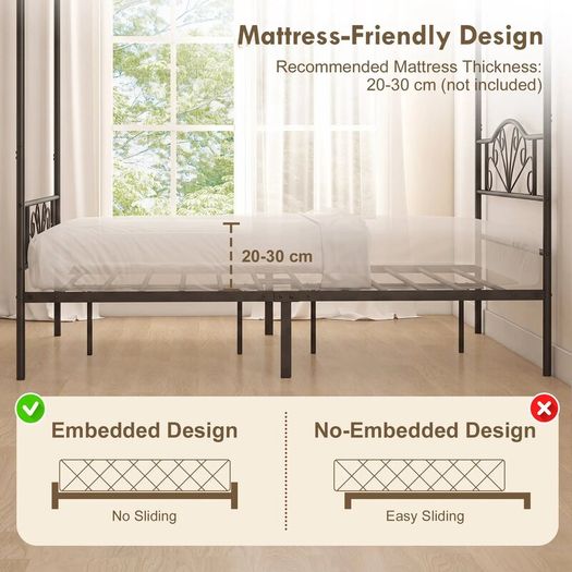 Canopy Bed Frame King Size, Metal Platform Bed Frame with Headboard and Footboard, Underbed Storage