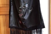 Stunning Planet ladies black satin floral embrodiered wrap shawl  includes postage