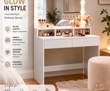 White LED Dressing Table with Mirror, Hollywood Lights