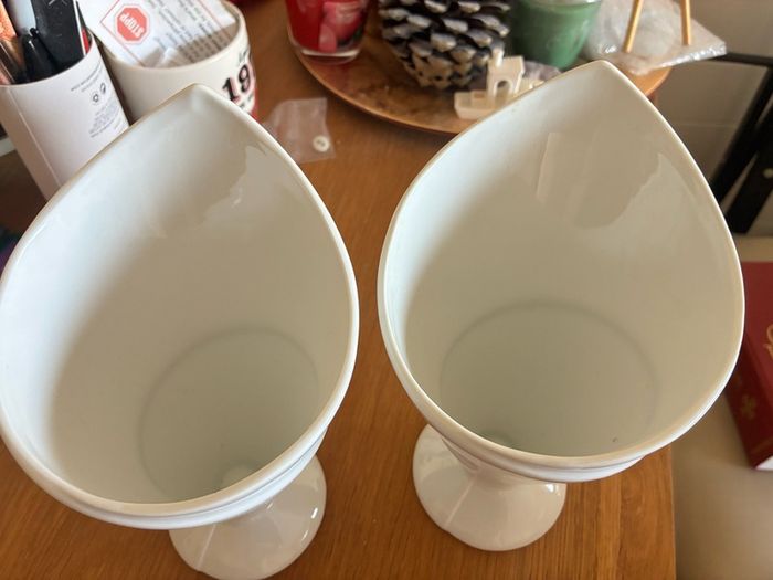 Pair of White Porcelain French fries Serving  Cones