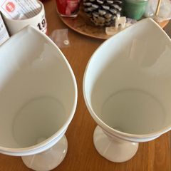 Pair of White Porcelain French fries Serving  Cones